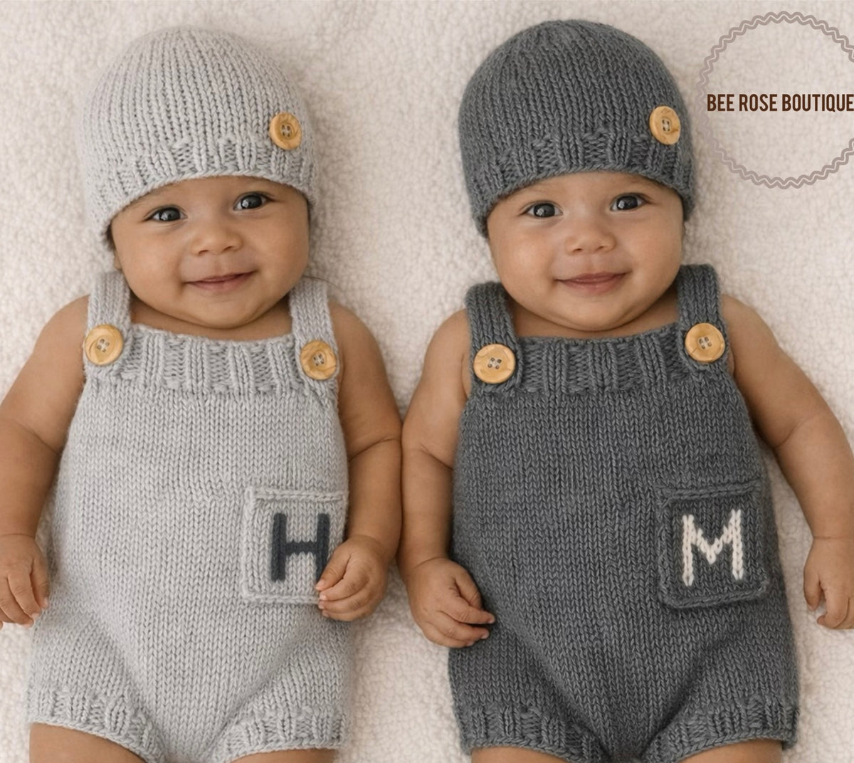Custom Monogram Knit Baby Romper Set with Hat – Bee Rose Boutique