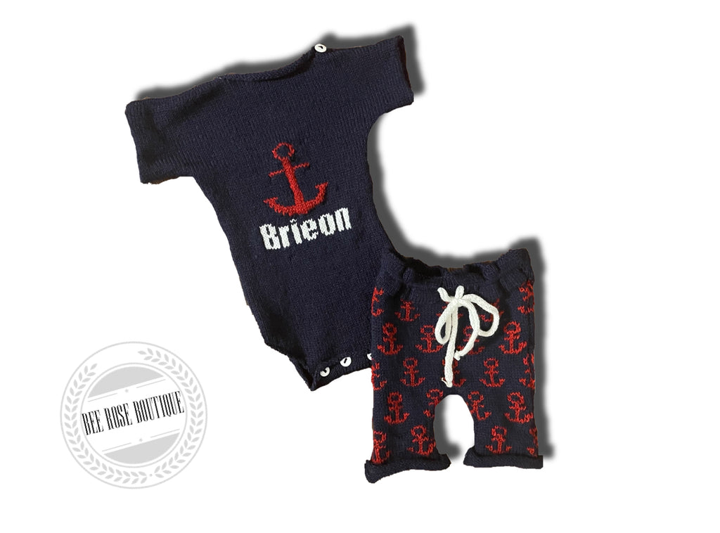 Personalized Knit Anchor Onesie & Shorts Set