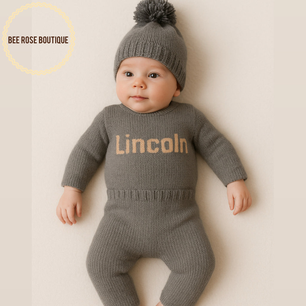 Custom knit Onesie Hat & Pants Set