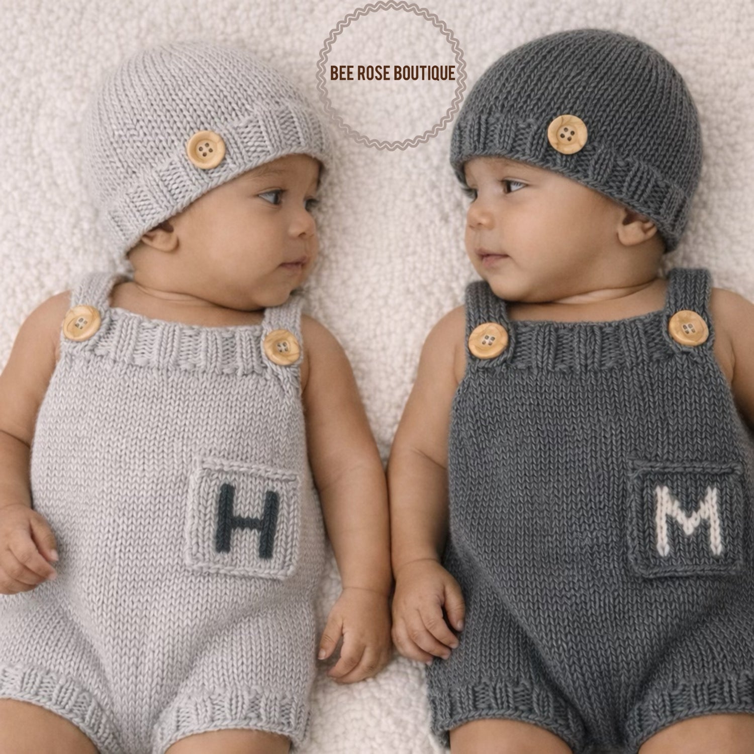 Custom Monogram Knit Baby Romper Set with Hat – Bee Rose Boutique