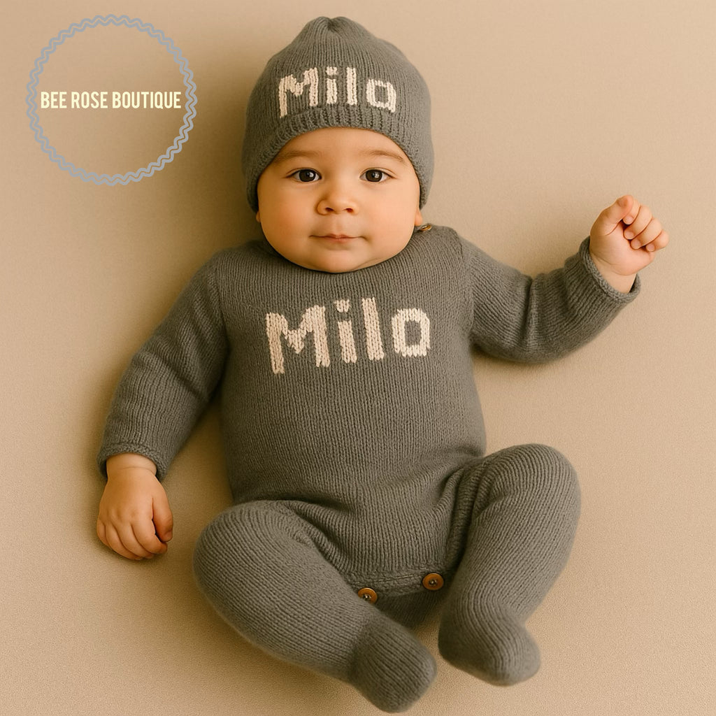Custom Unisex Footed Sleeper and hat set