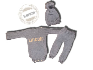 Custom knit Onesie Hat & Pants Set