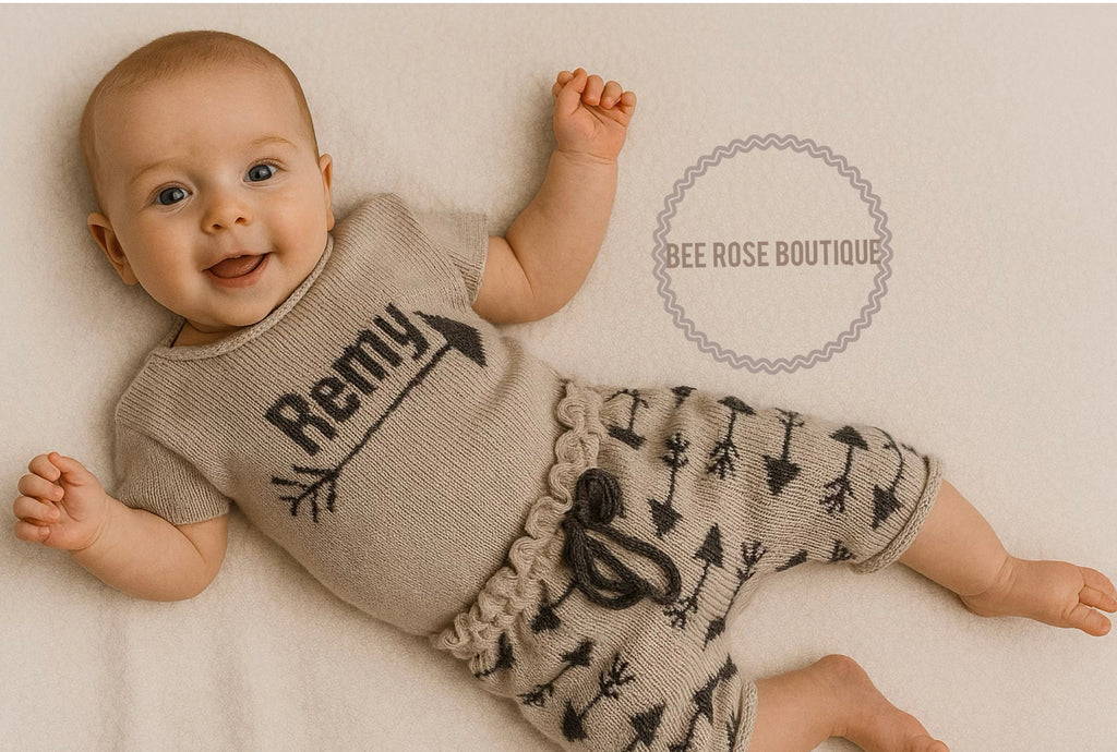 Personalized Knit Arrow Onesie & Shorts Set
