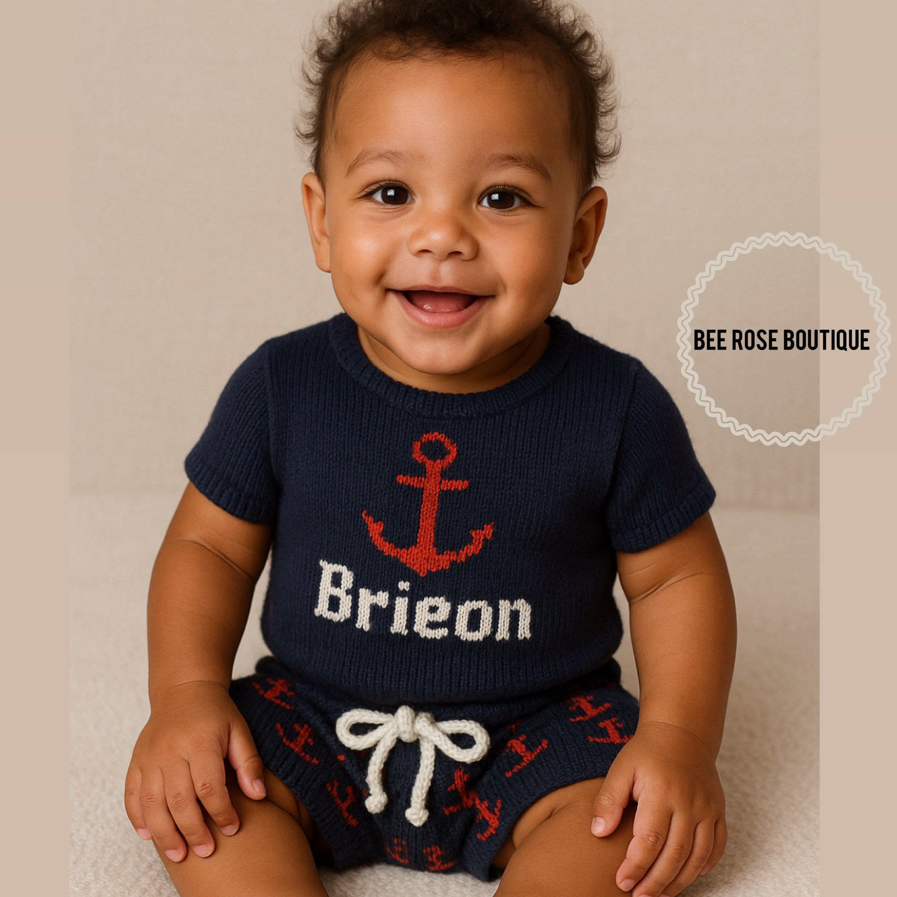 Personalized Knit Anchor Onesie & Shorts Set