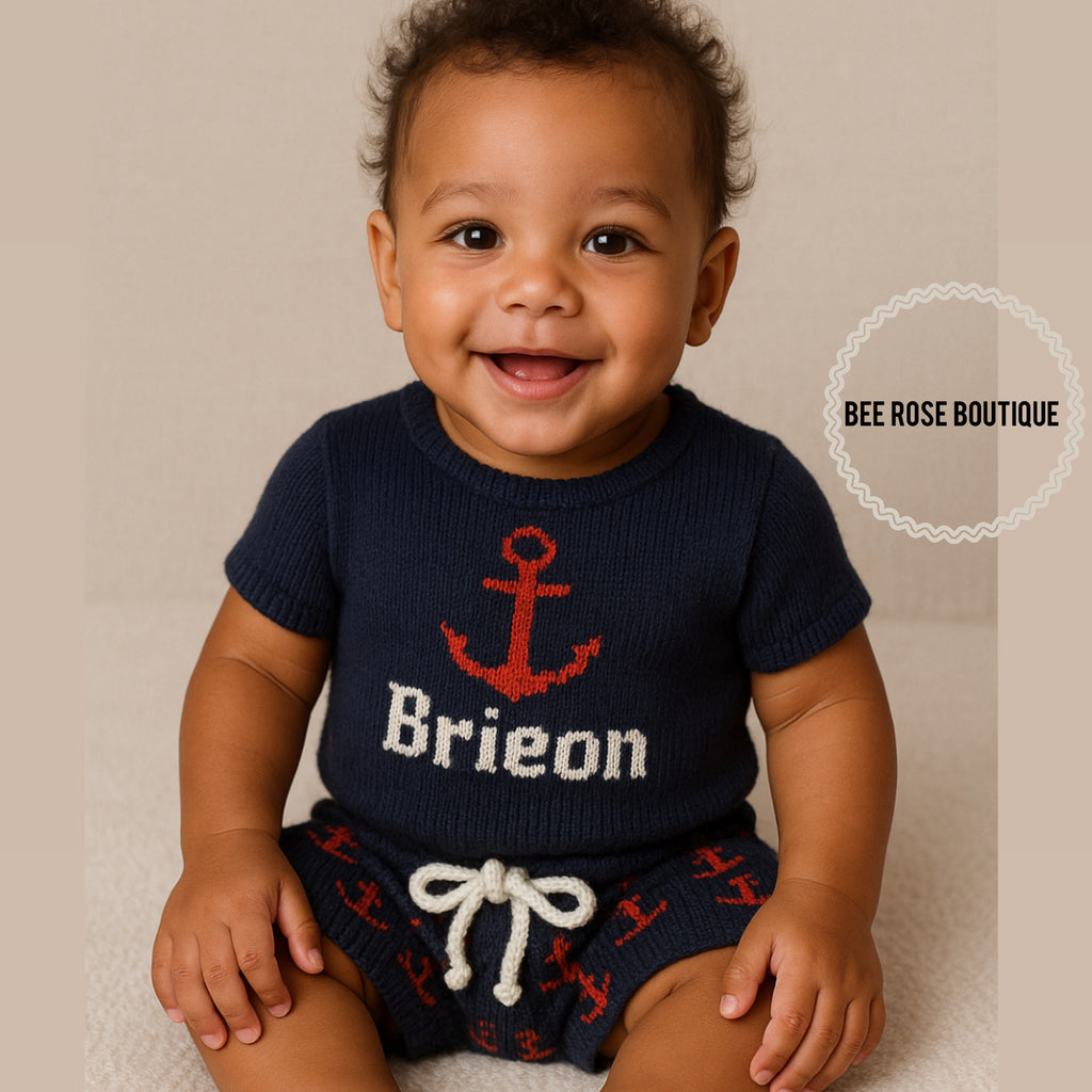 Personalized Knit Anchor Onesie & Shorts Set