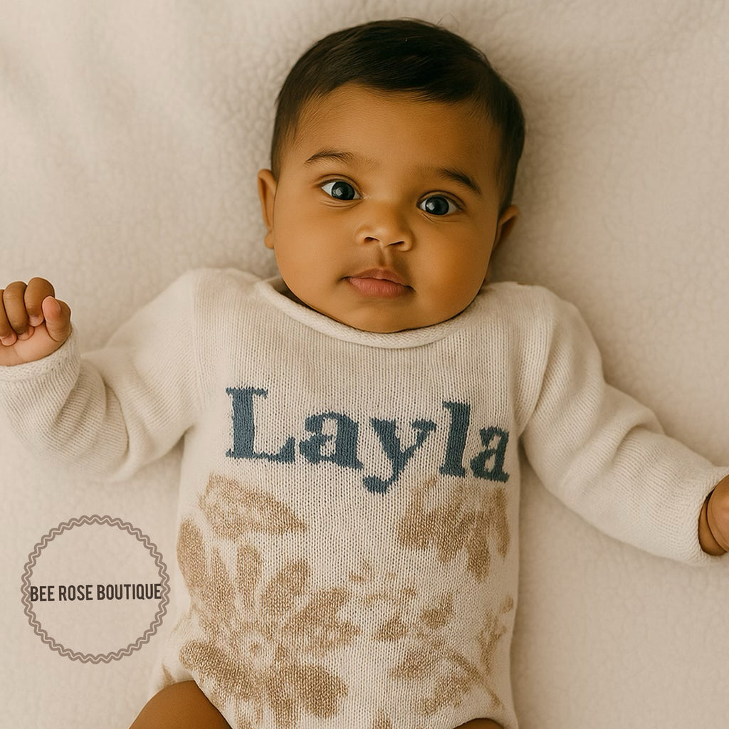 Girls Custom Knit Flower Onesie