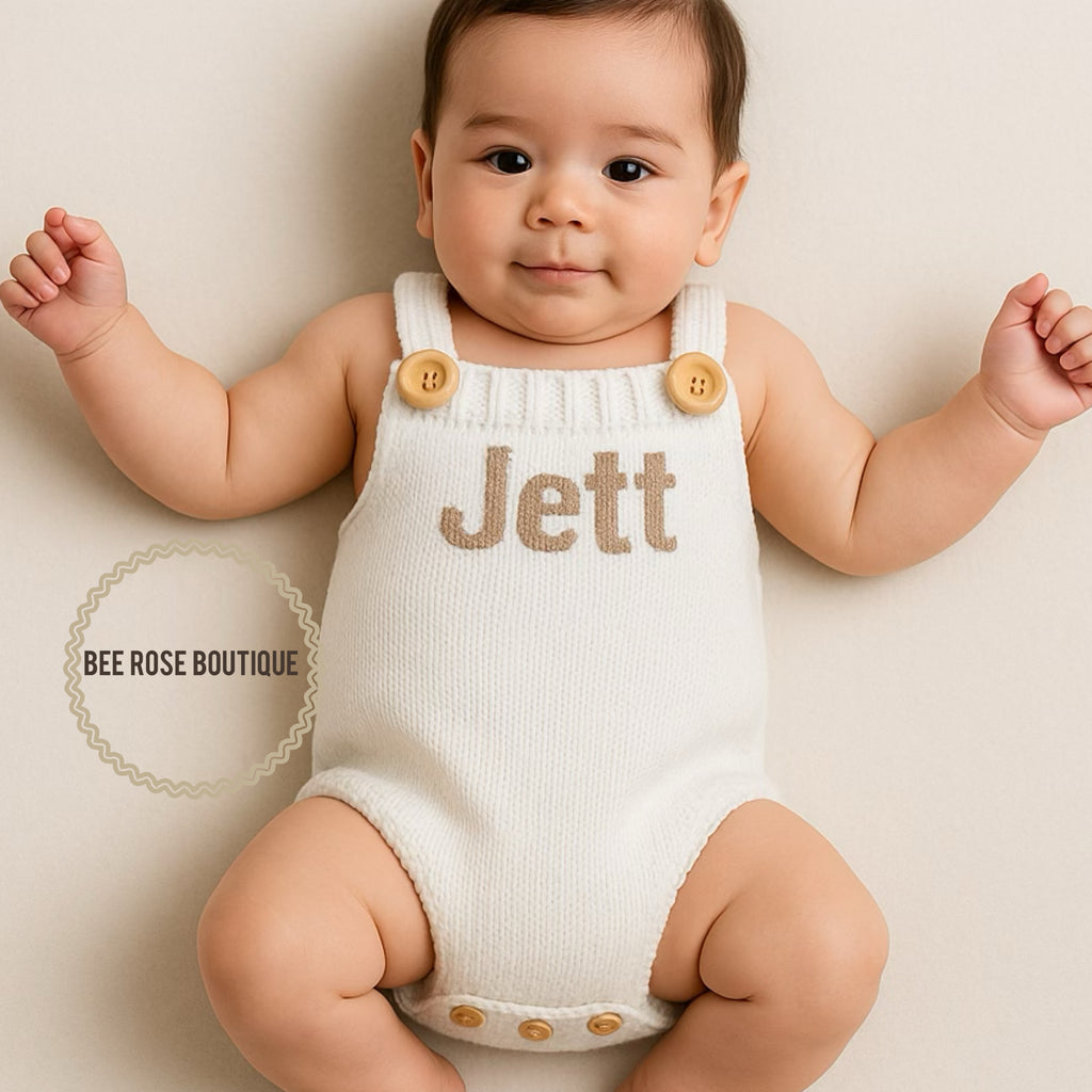 Personalized Knitted Overall Onesie