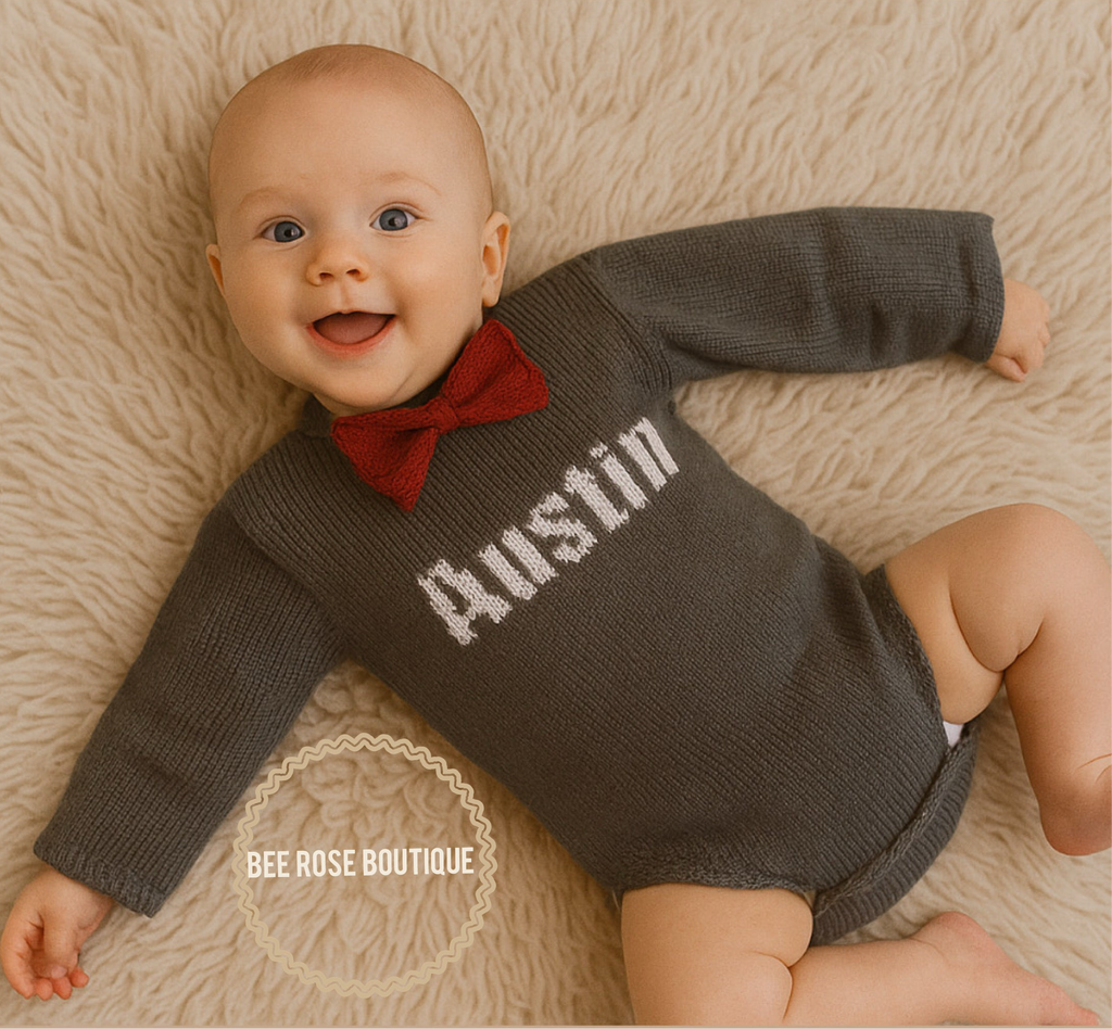 Custom Knit  Bow Tie Onesie