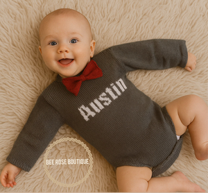 Custom Knit  Bow Tie Onesie