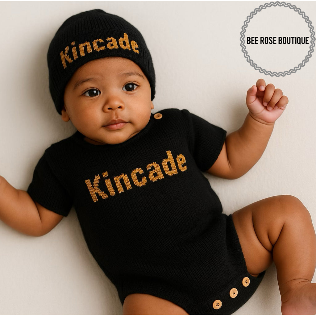 Custom Knit Onesie & Hat Set | Short Sleeved