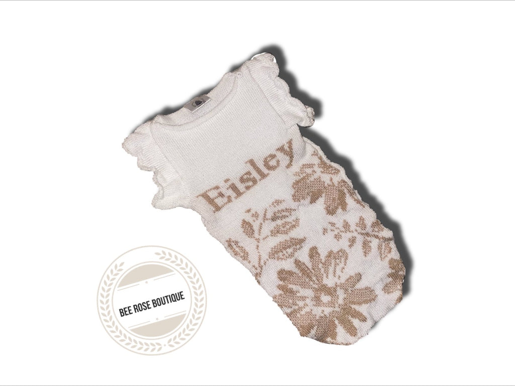 Girls Custom Knit Flower Onesie - Ruffle Sleeves